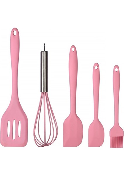 Pembe Stil 5 Adet Mutfak Gereç Seti Silikon Kazıyıcı Yağ Fırçası Yumurta Çırpma Spatula Pişirme Gereçleri Çok Amaçlı Mutfak Kek Alet Seti (Yurt Dışından)
