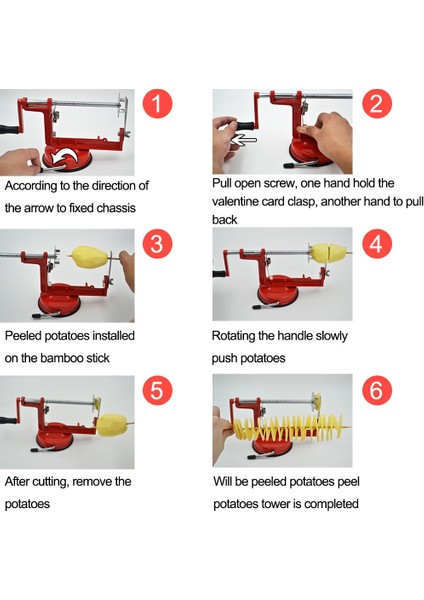 Açık Gri Tarzı Inanılmaz Manuel Kırmızı Paslanmaz Çelik Bükülmüş Patates Elma Dilimleme Spiral Fransız Fry Kesici Pişirme Araçları Makinesi Sebze Spiraliz (Yurt Dışından) fiyatları