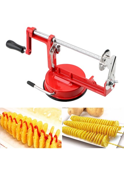 Açık Gri Tarzı Inanılmaz Manuel Kırmızı Paslanmaz Çelik Bükülmüş Patates Elma Dilimleme Spiral Fransız Fry Kesici Pişirme Araçları Makinesi Sebze Spiraliz (Yurt Dışından) modelleri