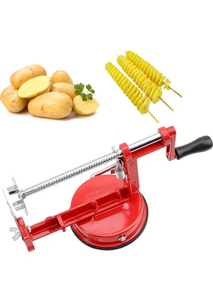 Açık Gri Tarzı Inanılmaz Manuel Kırmızı Paslanmaz Çelik Bükülmüş Patates Elma Dilimleme Spiral Fransız Fry Kesici Pişirme Araçları Makinesi Sebze Spiraliz (Yurt Dışından) indirimleri