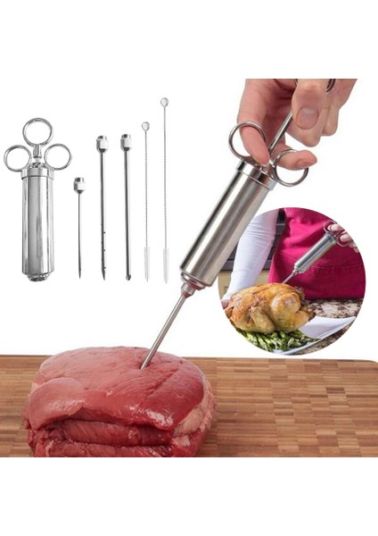 3 Iğne ve Fırça Stili Paslanmaz Çelik Hindi Tavuk Eti Lezzet Enjektör Marinade Baharat Enjektör Et Şırınga Sos Araçları Pişirme Aksesuarları (Yurt Dışından) modelleri