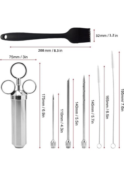 4 Stili Ayarla Grill 2oz Marine Baharat Enjektörü Hindi Et Enjektörleri Paslanmaz Çelik 3 Iğneli Pişirme Şırınga Enjeksiyon (Yurt Dışından)