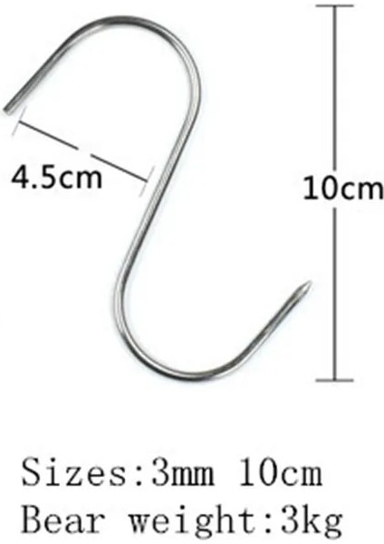 10 Adet 3mm 10CM Tarzı S Keskin Paslanmaz Çelik Sığır Kancası Kızartma Et Squab Tavuk Kanadı Mutfak Kancaları Barbekü Pastırma Domuz Pastırması Kızartma Ördek Kancası Türkiye Kancası (Yurt Dışından)