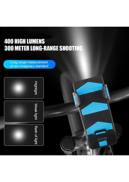 Kırmızı 2000MAH Tarzı Çok Işlevli 4 In 1 Bisiklet Işığı 400 Lümen Bisiklet El Feneri Bisiklet Kornası Telefon Tutacağı Güç Bankası Bisiklet Ön Işığı (Yurt Dışından)