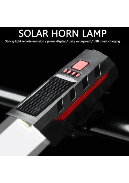 Yeşil Stil Su Geçirmez LED Dağ Bisikleti Far Elektrikli Korna Çan Güneş Enerjili USB Şarj Edilebilir Bisiklet Ön Işıkları Lamba Kornaları Flashli (Yurt Dışından)