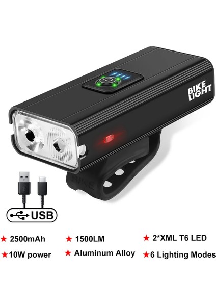 1500LM Tarzı T6 LED Lümen Bisiklet Işık Ön Şarj Edilebilir Lamba Mtb Bisiklet Far Bisiklet Fener Bisiklet El Feneri Bisiklet Aksesuarları (Yurt Dışından)