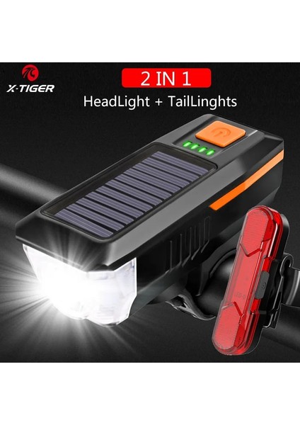 QD-0704T Stili X-Tıger Güneş Enerjisi Bisiklet Korna Işığı Bisiklet Işığı USB Şarj Edilebilir Yağmur Geçirmez Korna Çan Çok Fonksiyonlu Bisiklet Işıkları (Yurt Dışından)