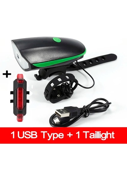 USB Yeşil A Kırmızı Stili 3 Modlu Bisiklet Ön Işık Süper Yüksek Sesli Çan Kornası USB Pil LED Far Bisiklet El Feneri Su Geçirmez Bisiklet Aksesuarları (Yurt Dışından)