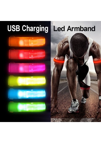 Mavi Stil USB Şarj Gece Koşu LED Kol Bandı Açık Bisiklet Koşu Kol Kayışı Bisiklet Güvenlik Işığı Yansıtıcı Kemer Uyarı Bilekliği (Yurt Dışından) fiyatları