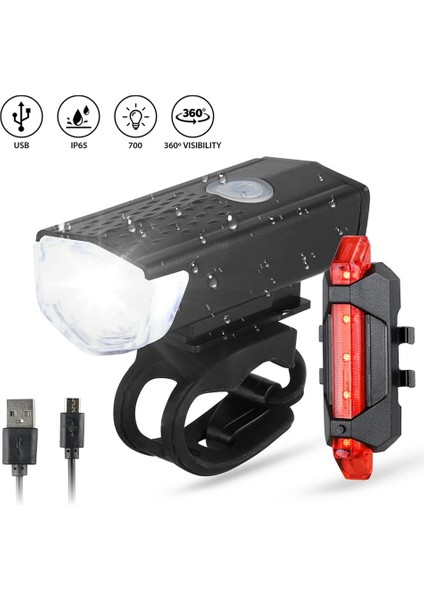 Siyah - Arka Işık Stili Bisiklet Bisiklet Işığı USB LED Şarj Edilebilir Set Dağ Döngüsü Ön Arka Far Lambası El Feneri Bisiklete Binme Güvenlik Uyarı Işığı (Yurt Dışından)