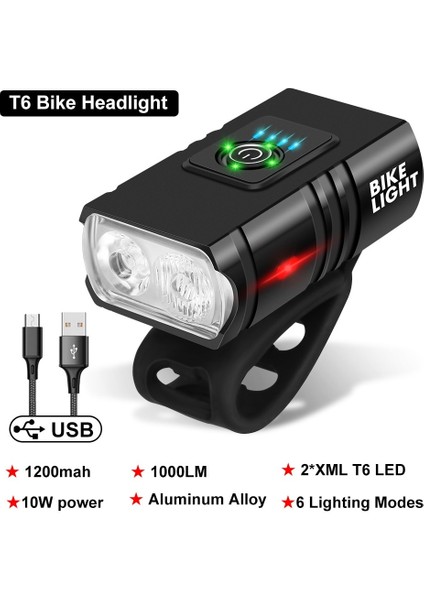 Çift Lamba Siyah Stili T6 LED Bisiklet Işık Ön USB Şarj Edilebilir Mtb Dağ Bisikleti Lamlm Bisiklet Far Bisiklet El Feneri Bisiklet Aksesuarları (Yurt Dışından)