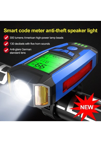 Pil Mavi Tarzı USB Bisiklet El Feneri 5 LED Bisiklet Bilgisayarıhorn Bisiklet Ön Işık Ipx4 Su Geçirmez Far Kilometre Sayacı Bisiklet Aksesuarları (Yurt Dışından) fırsatları