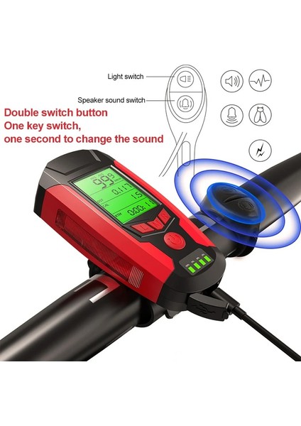 Pil Mavi Tarzı USB Bisiklet El Feneri 5 LED Bisiklet Bilgisayarıhorn Bisiklet Ön Işık Ipx4 Su Geçirmez Far Kilometre Sayacı Bisiklet Aksesuarları (Yurt Dışından) indirimleri