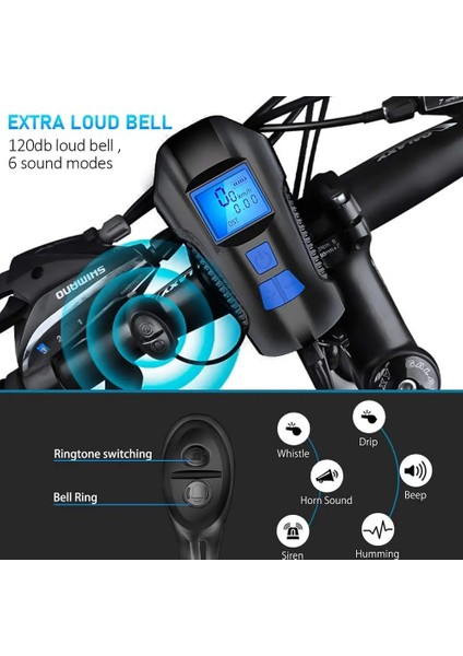 Bisiklet Işık Seti B3 Stili Su Geçirmez Bisiklet Işığı USB Şarj Edilebilir Bisiklet Işığı Bisiklet Bilgisayarı ile LCD Kilometre 6 Modu Korna El Feneri Döngüsü Işığı (Yurt Dışından)