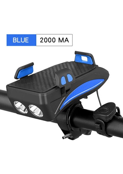 Mavi 2000 Stili Bisiklet Işık LED Bisiklet Ön Işık USB Şarj Edilebilir Güç Bankaları Bisiklete Binme Telefon Standı Korna Işlevli Mtb El Feneri (Yurt Dışından)