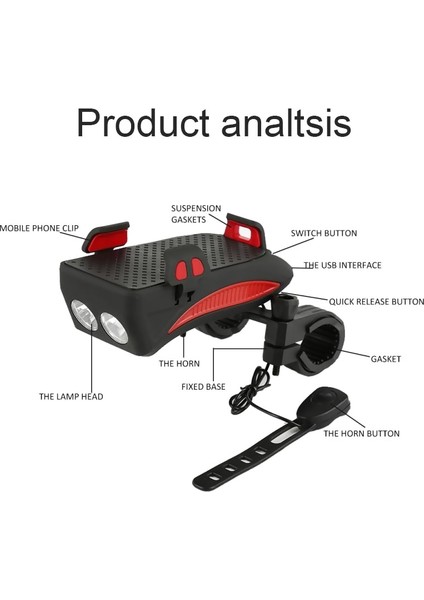 Mavi 2000 Stili Bisiklet Işık LED Bisiklet Ön Işık USB Şarj Edilebilir Güç Bankaları Bisiklete Binme Telefon Standı Korna Işlevli Mtb El Feneri (Yurt Dışından)
