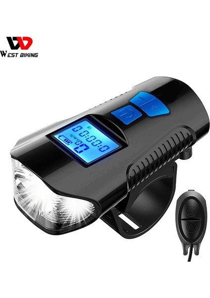 Deluxe Gümüş-Siyah Stili Bisiklet Ön Işık El Feneri Bisiklet Kilometre Bilgisayarı ile LCD Bisiklet Işık USB Şarj Edilebilir Bisiklet Kafa Işık Korna Su Geçirmez (Yurt Dışından)