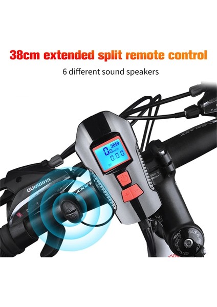 Deluxe Gümüş-Siyah Stili Bisiklet Ön Işık El Feneri Bisiklet Kilometre Bilgisayarı ile LCD Bisiklet Işık USB Şarj Edilebilir Bisiklet Kafa Işık Korna Su Geçirmez (Yurt Dışından)