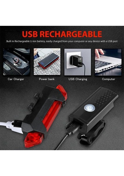 No.2 Tarzı Mtb Bisiklet Bisiklet Ön Arka Işıklar Set Dağ Bisikleti Gece Bisiklete Binme Far USB LED Güvenlik Uyarı Arka Lambası Bisiklet Aksesuarları (Yurt Dışından)