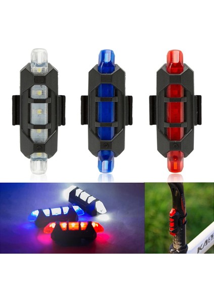 Mavi Stil Dış Mekan Bisiklet Işığı Gece Bisiklete Binme Güvenlik Uyarı Arka Lambaları Arka Lamba Su Geçirmez 5 LED USB Şarj Edilebilir Bisiklet Yanıp Sönen Işık (Yurt Dışından) fırsatları