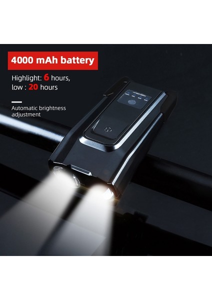 4000 Siyah Stil Ah Indüksiyon Bisiklet Ön Işık Seti Hor Lümenli USB Şarj Edilebilir Akıllı Far LED Bisiklet Lambası Bisiklet El Feneri (Yurt Dışından)