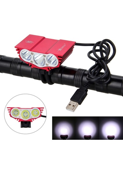 Kırmızı Stil Su Geçirmez 3xt6 LED Bisiklet Işık Ön Bisiklet Kafa Işığı Gece Bisiklet Lambası 5V USB Far Sadece Lamba Pil Yok (Yurt Dışından)