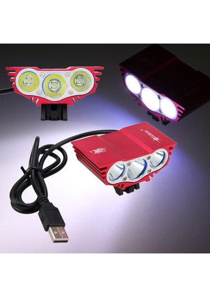 Kırmızı Stil Su Geçirmez 3xt6 LED Bisiklet Işık Ön Bisiklet Kafa Işığı Gece Bisiklet Lambası 5V USB Far Sadece Lamba Pil Yok (Yurt Dışından)