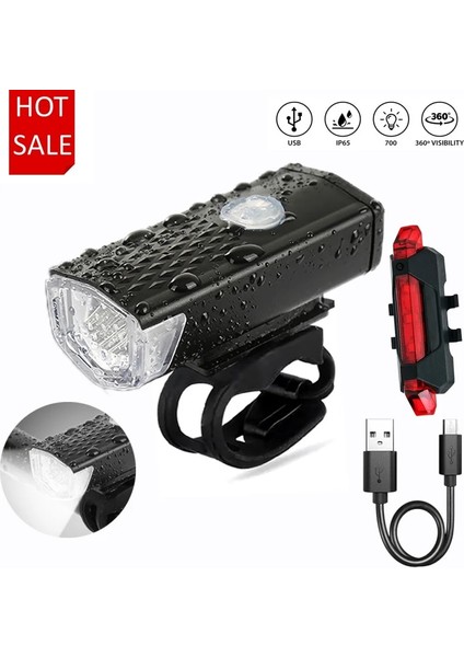 Siyah Set 2 Tarzı Bisiklet Işığı USB Şarj Edilebilir 300 Lümen 3 Mod Bisiklet Lamba Işığı Ön Far Bisiklet Bisiklet LED El Feneri Fener Kuyruk Işığı (Yurt Dışından)