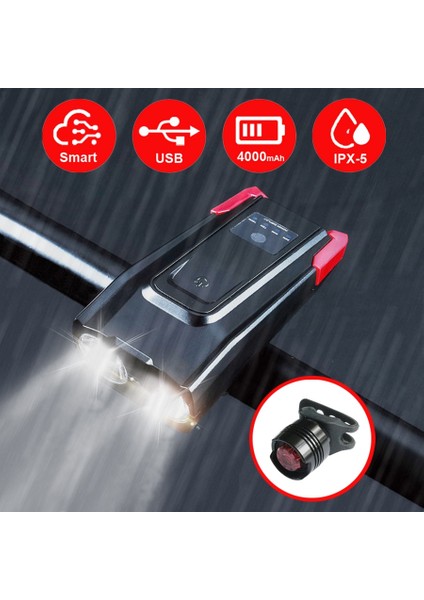 2000 Mavi Stil Ah Indüksiyon Bisiklet Ön Işık Seti Hor Lümenli USB Şarj Edilebilir Akıllı Far LED Bisiklet Lambası Bisiklet El Feneri (Yurt Dışından)