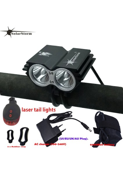 4X18650 Kırmızı Işık Stili Güçlü LED Lamba X2 Xm-L T6 LED Şarj Edilebilir Su Geçirmez Lümen Işığı Siyah Bisiklet Dağ Bisikleti Işığı+Kuyruk Işığı+Şarj Cihazı B (Yurt Dışından) fiyatları