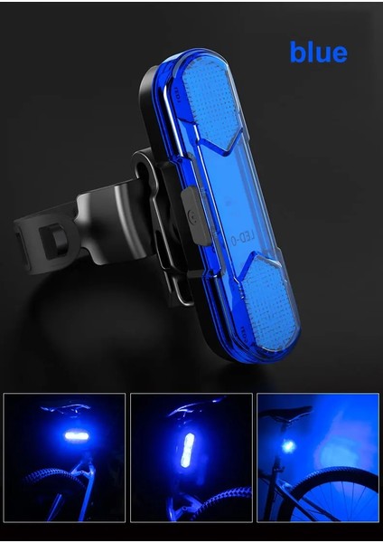 Mavi Stil Bisiklet Işığı Bisiklet Arka Işığı USB Şarj Edilebilir El Feneri Ön Işık Arka Işık Feneriarka Hafif Bisiklet Yüksek Görünürlük (Yurt Dışından)