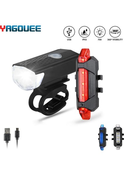 Beyaz Işık Stili USB Bisiklet Işığı LED Dağ Döngüsü Ön Arka Bisiklet Işığı Arka Lambası Su Geçirmez Bisiklet Güvenlik Uyarı Işığı Bisiklet El Feneri (Yurt Dışından)