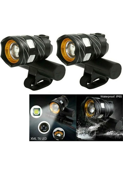 2 Ön Işık Stili Zumlanabilir T6 LED Bisiklet Işık Bisiklet Ön Lamba Torch Far, USB Şarj Edilebilir Dahili Pil ile (Yurt Dışından)