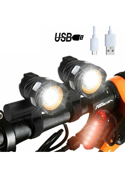 2 Ön Işık Stili Zumlanabilir T6 LED Bisiklet Işık Bisiklet Ön Lamba Torch Far, USB Şarj Edilebilir Dahili Pil ile (Yurt Dışından)