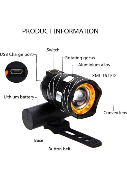 2 Ön Işık Stili Zumlanabilir T6 LED Bisiklet Işık Bisiklet Ön Lamba Torch Far, USB Şarj Edilebilir Dahili Pil ile (Yurt Dışından)