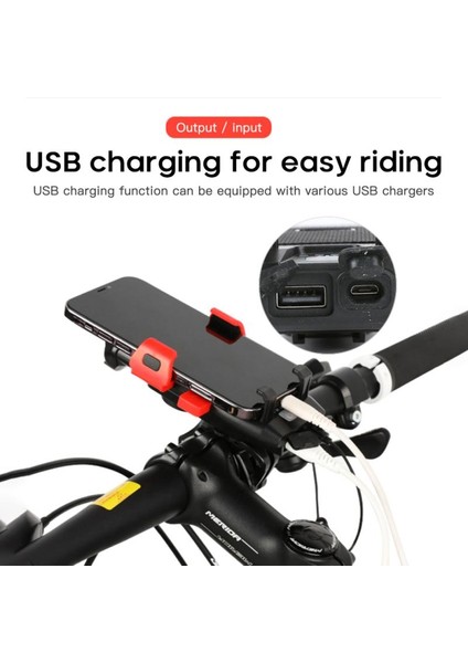 Siyah Stil 4in 1bisiklet Bisiklet Ön Işık Far Yağmur Geçirmez USB Şarj Korna Telefon Tutucu Bisiklet Mtb Lamba Bisiklet El Feneri Aksesuarları (Yurt Dışından)