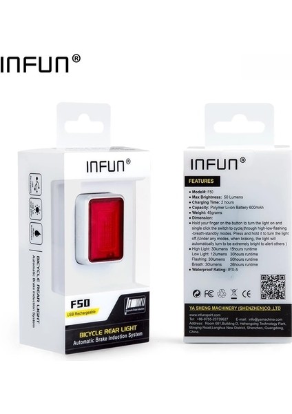 Titanyum Tarzı Infun F50 Bisiklet Arka Işık Bisiklet Için Otomatik Fren Indüksiyon Arka Lambası Bisiklet Aydınlatma Mtb Bisiklet Şarj LED Güvenlik Lambası (Yurt Dışından)