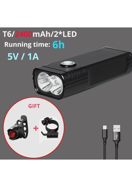 2 T6 2400 Stili Güçlü Bisiklet Işığı L2T6 USB Şarj Edilebilir Ah Bisiklet Işığı Su Geçirmez LED Far Güç Bankası Bisiklet Aksesuarları (Yurt Dışından)
