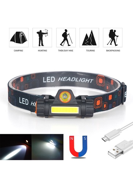 Siyah Stil 2022 Yeni Q5 Far Kafa Lambası Far Su Geçirmez 2500LM Cob LED Dahili USB Şarj Edilebilir Pil Çalışma Işığı 5W (Yurt Dışından)