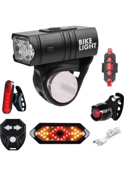 Arka Lamba Stiline Sahip Bir T6 LED Bisiklet Lambası ve Arka Lambası USB Şarj Edilebilir Su Geçirmez Bisiklet Lambası Ön Arka Arka Lambası Bisiklet Feneri Uyarı Işıkları (Yurt Dışından)