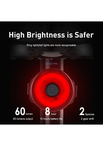 No.2 Tarzı Şeftali Bisiklet Arka Işık 400LM 3 Model Yanıp Sönen Işık Su Geçirmez USB Şarj Bisiklet Kuyruk Arka Lambası Dokunmatik Bisiklet LED Işık (Yurt Dışından) fiyatları