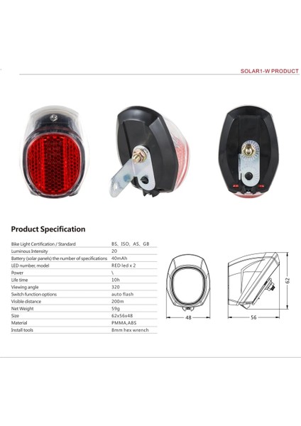Solar1-W Stili Linkbest Otomatik Onoff Bisiklet Işığı Doğal Gün Işığı Şarj Işığışok Sensör Reflektörü Su Geçirmez Kuyruk Solar Bisiklet Işığı (Yurt Dışından)