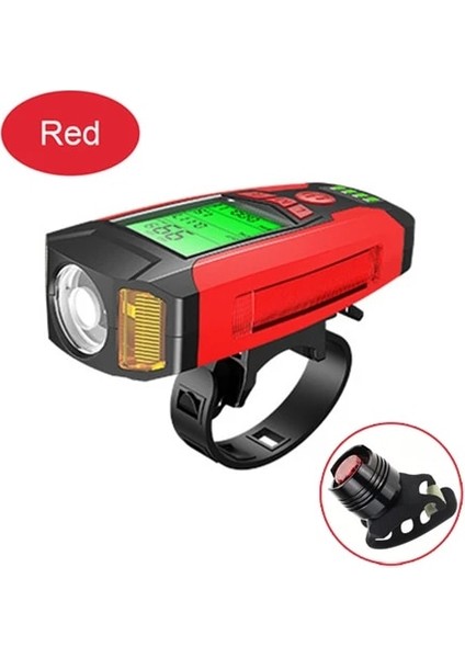 Bk1 Kırmızı Set Stili USB Bisiklet El Feneri 5 LED Bisiklet Bilgisayarıhorn Bisiklet Ön Işık Ipx4 Su Geçirmez Far Kilometre Sayacı Bisiklet Aksesuarları (Yurt Dışından)