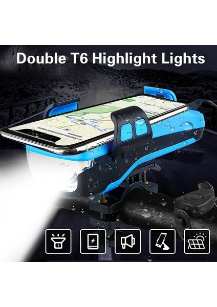 2400MAH Kırmızı Stil 5 In 1 LED Bisiklet Işık Ön USB Şarj Edilebilir Solar Korna Telefon Tutucu Bisiklet Ön Lamba El Feneri Bisiklet Işık Fener Için (Yurt Dışından)