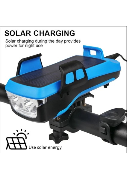 2400MAH Kırmızı Stil 5 In 1 LED Bisiklet Işık Ön USB Şarj Edilebilir Solar Korna Telefon Tutucu Bisiklet Ön Lamba El Feneri Bisiklet Işık Fener Için (Yurt Dışından)
