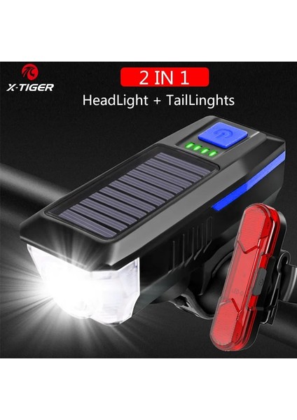 QD-0702T Stili X-Tıger Güneş Enerjisi Bisiklet Korna Işığı Bisiklet Işığı USB Şarj Edilebilir Yağmur Geçirmez Korna Çan Çok Fonksiyonlu Bisiklet Işıkları (Yurt Dışından)