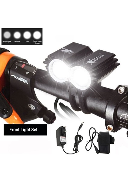 Sadece Bisiklet Işık Seti Stili Su Geçirmez Ön Bisiklet Işığı 2 * T6 LED Bisiklet Lambası 4 Mod Mtb Yol Bisikleti Far Bisiklet Aksesuarları + Güvenlik Uyarı Arka Lambası (Yurt Dışından)