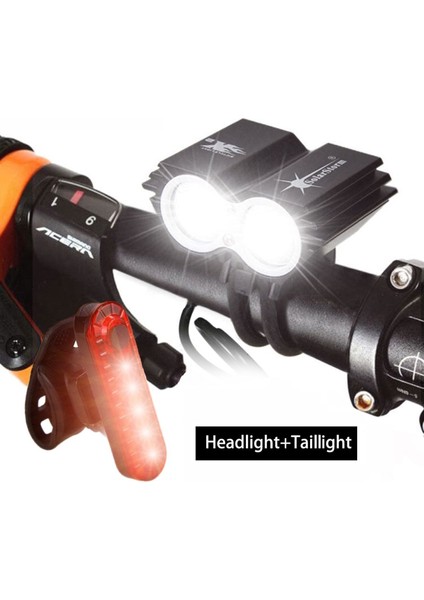 Sadece Bisiklet Işık Seti Stili Su Geçirmez Ön Bisiklet Işığı 2 * T6 LED Bisiklet Lambası 4 Mod Mtb Yol Bisikleti Far Bisiklet Aksesuarları + Güvenlik Uyarı Arka Lambası (Yurt Dışından)