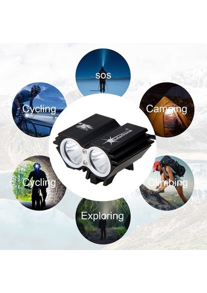 Sadece Bisiklet Işık Seti Stili Su Geçirmez Ön Bisiklet Işığı 2 * T6 LED Bisiklet Lambası 4 Mod Mtb Yol Bisikleti Far Bisiklet Aksesuarları + Güvenlik Uyarı Arka Lambası (Yurt Dışından)
