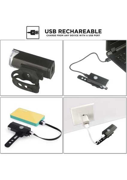 Açık Gri Tarzı USB Şarj Edilebilir Bisiklet Işık LED Dağ Döngüsü Ön Bisiklet Işık ve 3 Renk Arka Lambası Su Geçirmez El Feneri Bisiklet Lambası Seti (Yurt Dışından)